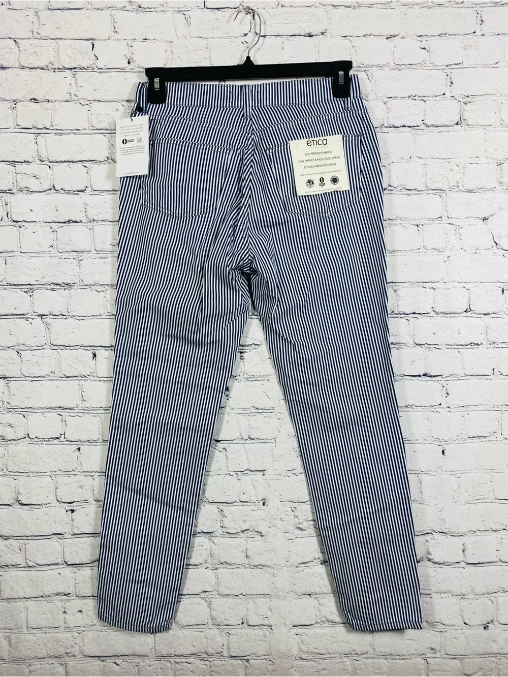 NWT Etica Women's Railroad Stripe Skinny Jeans 100% Organic Cotton.  W30x28